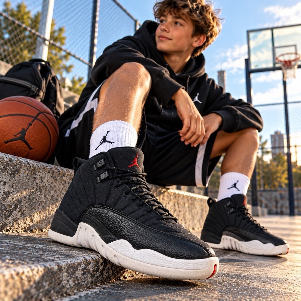 Air Jordan 12 Retro Neoprene GS 5.5Y Black White 2016 Basketball Shoe 153265-004